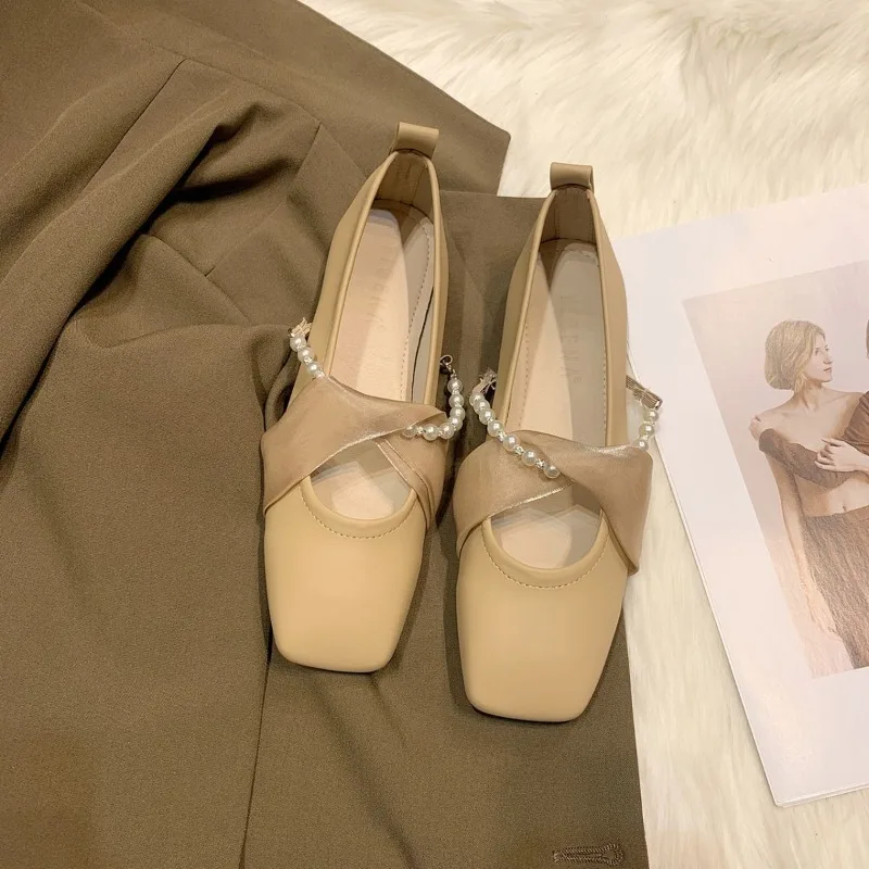 Женские Туфли Мэри Джейн весенние туфли с квадратным носком на шнуровке бусинами