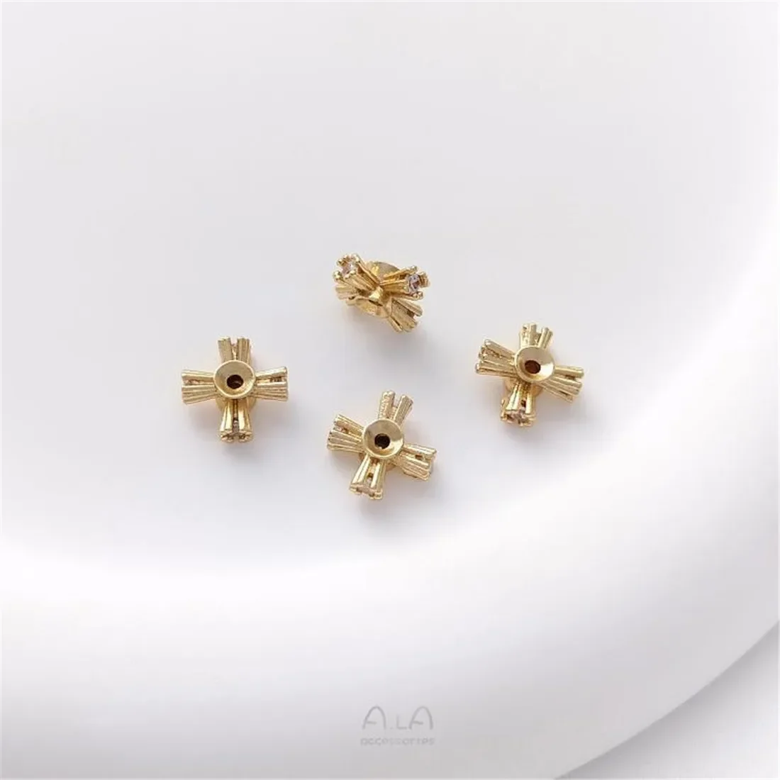 14 К позолоченные бусины-перегородки с циркониевой квадратной перегородкой в