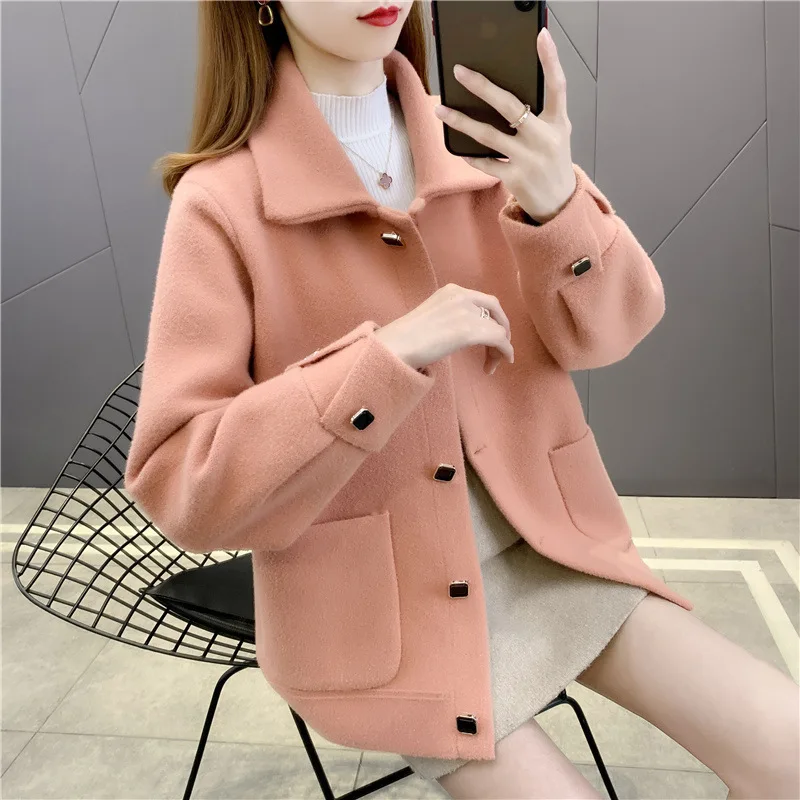 

Casual tweed coat,Single breasted knitted cardigan autumn new imitation double-sided woolen coat Women's Korean version lo2023