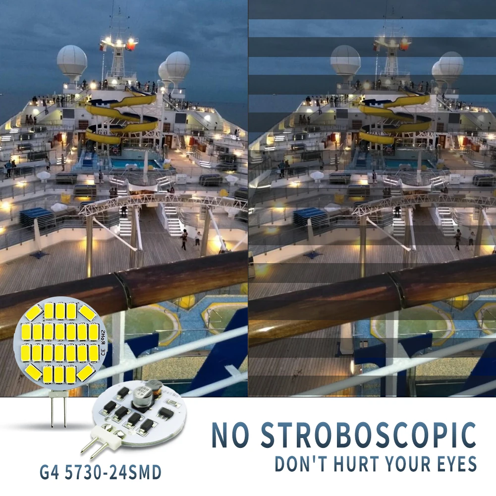 Pаспродажа Светодиодные лампы G4, 6 шт., 12 В, 24 В переменного тока, 3 Вт, освещение RV, заменяет галогенную лампу 25 Вт, лм, 24 светодиодный Ода S 5730smd, без мерцани...