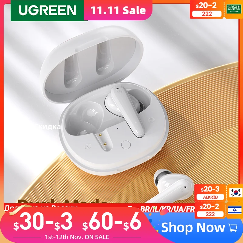 

UGREEN HiTune T1 TWS True Wireless Earbuds 4 Mics Bluetooth Earphones ENC HiFi Stereo in-Ear Bass Up Mode USB-C Quick Charging