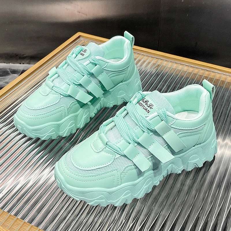 

Zapatillas De Deporte De Mujer 2022 Fashion Lace Up Platform Mesh Sneakerslight Green, Yellow, Black Platform Sports Shoes Women