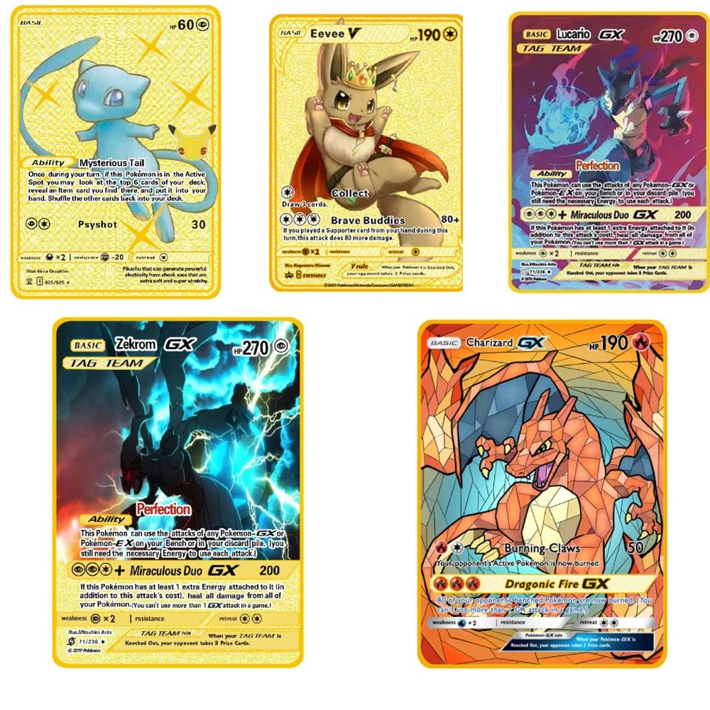 

Новая версия металлических коллекционных карт Pokemon, аниме Мультяшные боевые карты, коллекционные игрушки, подарки на день рождения для дете...