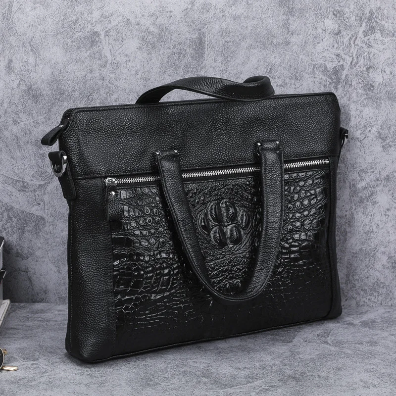 

Портфель AETOO мужской с крокодиловым принтом, повседневная сумка из мягкой воловьей кожи на одно плечо, саквояж в деловом стиле