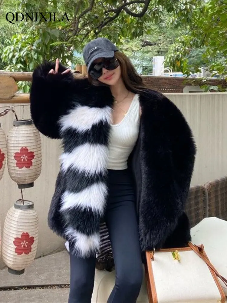 Winter Coat for Women Fashion Mid-length Big Fur Collared Hot Girl Fox Fur Imitation Fur Thickened Coat New In Outdoor Clothes