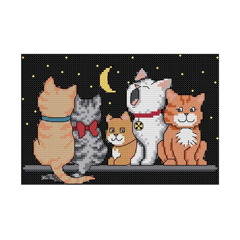 

Hot HG-Stamped Cross Stitch Kits 11CT Preprinted Pattern Counted Embroidery Starter Kits For Beginner - Five Kittens