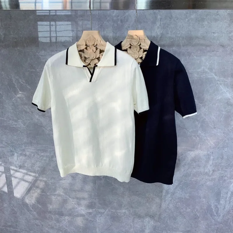 

Рубашка-поло мужская Трикотажная в полоску, с отложным воротником, на пуговицах