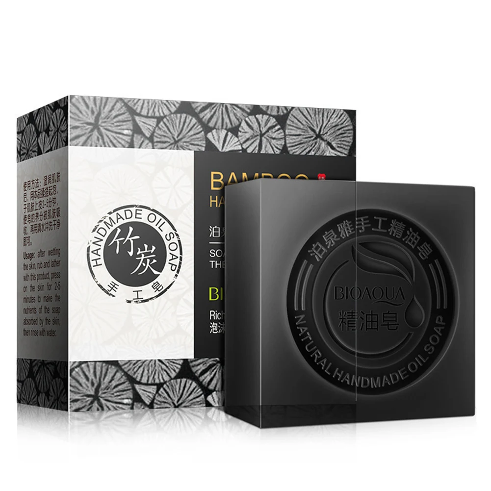 

Black Bamboo Charcoal Whitening Soap Face Cleaner Skin Deep Cleansing Remove Acne Darkness Natural Organic Essential Oil Soap
