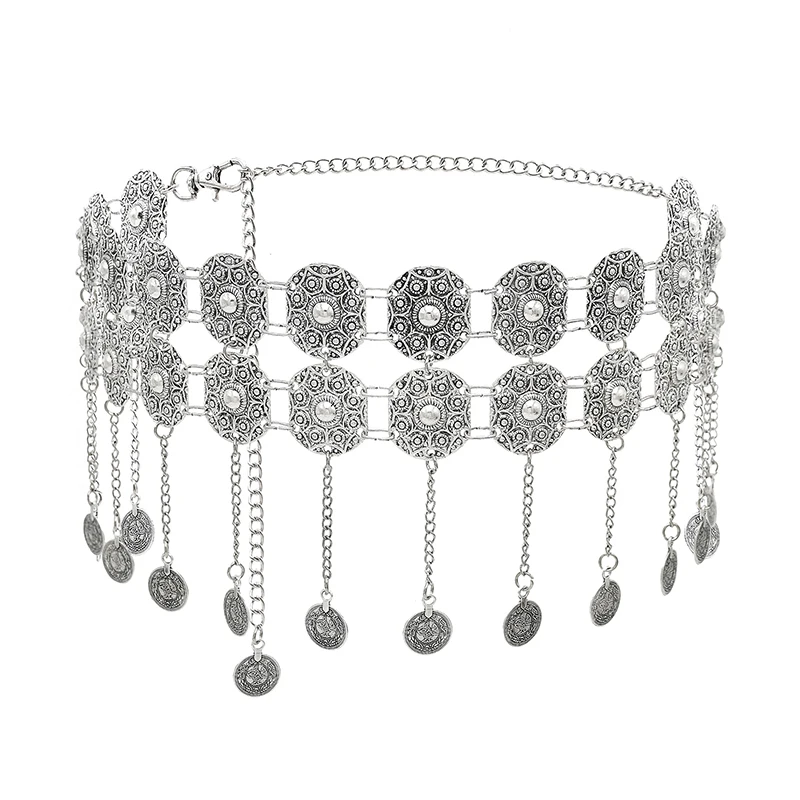 Двухслойная Женская цепочка для тела винтажная с резными монетами и кисточками