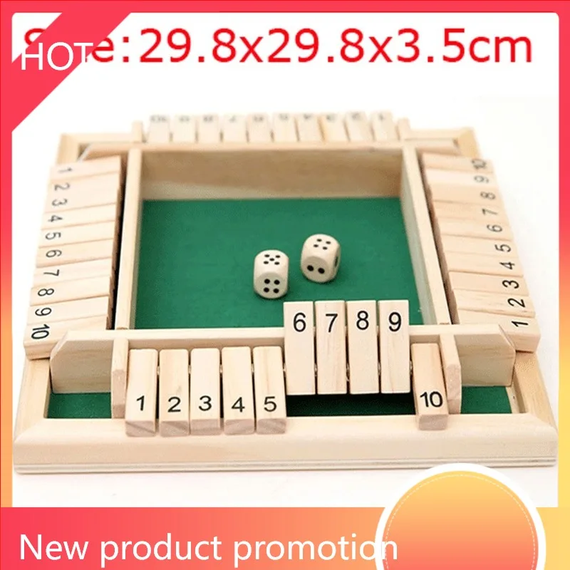 

22x22x3,5 см коробка для игральных костей, 4 стороны, 10 деревянных щитков и кубиков, набор игр для 4 человек, товары для паба, бара Вечерние