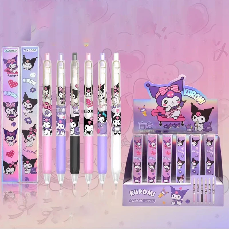 

36Pcs/ Sanrio Hello Kitty My Melody Kuromi Press Gel Pen 0.5Mm Ballpoint Pen for Journal Cute School Stationary Supplies