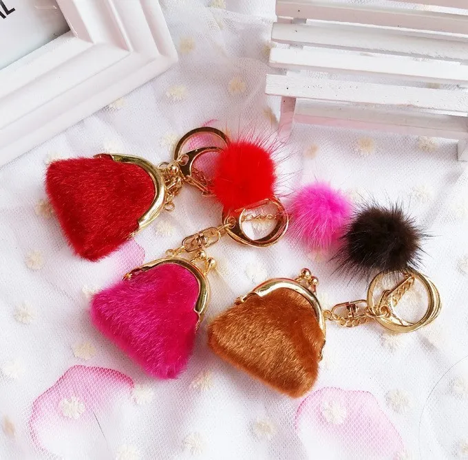 Small Change Storage Bag Key Chain Ladies Hand Mink Tassel Women's Bag Mini Mobile Phone Coin Purse Key Chain Gift