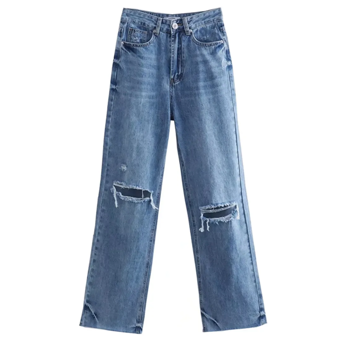

Dave&Di Loose Boyfriend High Waist Harem Jeans Women American Vintage High Street Ripped Holes Denim Blue Pants