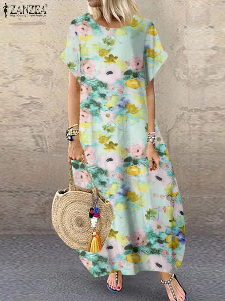 

Платье ZANZEA женское длинное с цветочным принтом, винтажный Модный Повседневный Сарафан средней длины в богемном стиле, сарафан, на лето