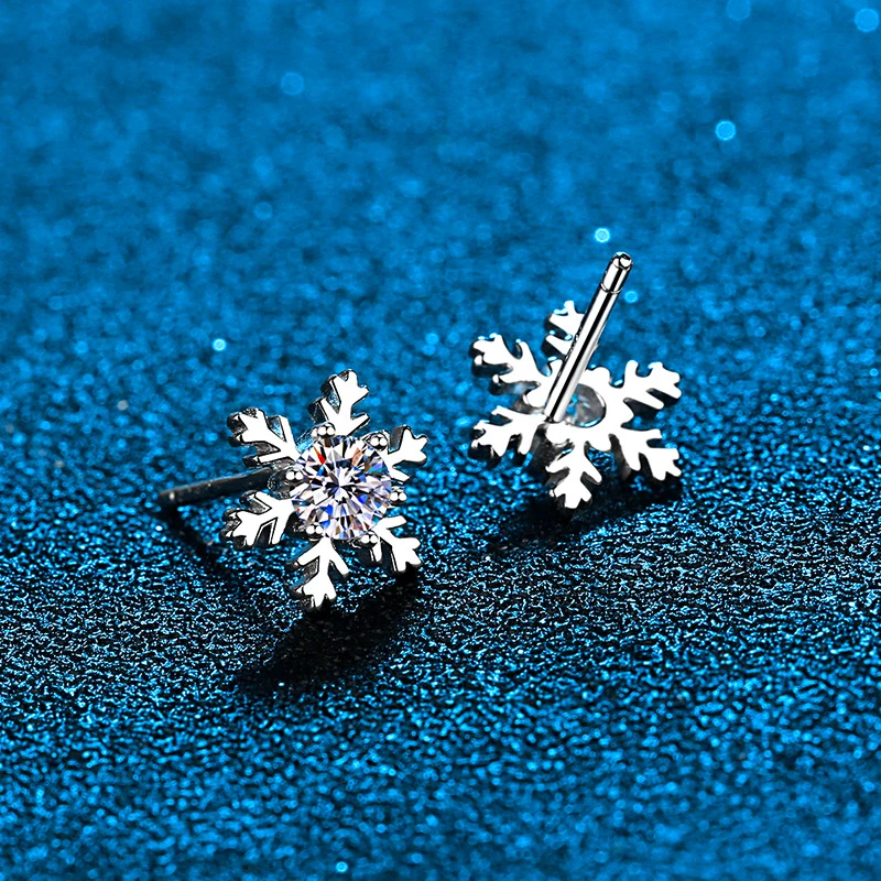 

Sterling Silver Moissanite Stud Earrings Snowflake Earrings Round Brilliant Diamond Ear Studs For Girls Birthday Christmas Gifts