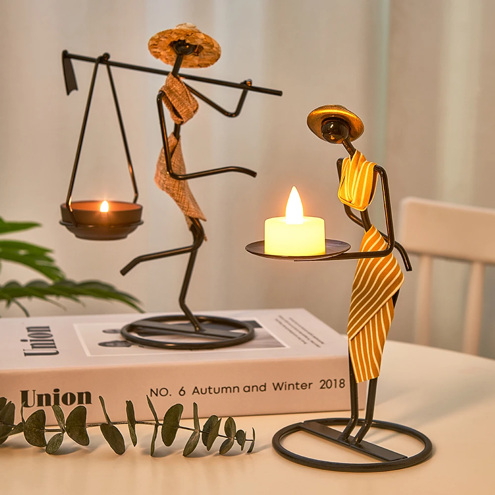 

African Girl Candle Holder Metal Candlestick Home Wedding Party Christmas Decoration Candle Accessory Desktop Iron Candlesticks