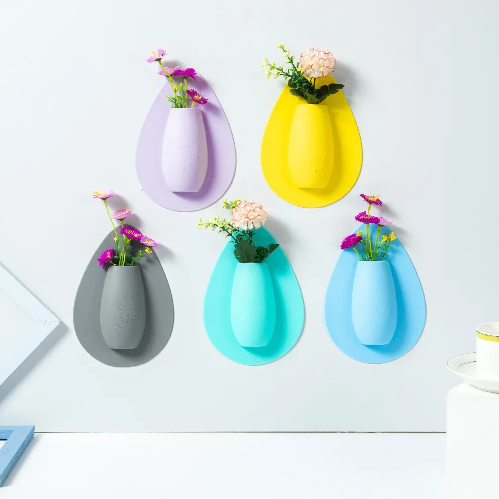 

1Pc Silicone Vase Stick on The Wall Flower Pot Flower Plant Vases Flower Container for Home Offices Wall Decorations FR Vase