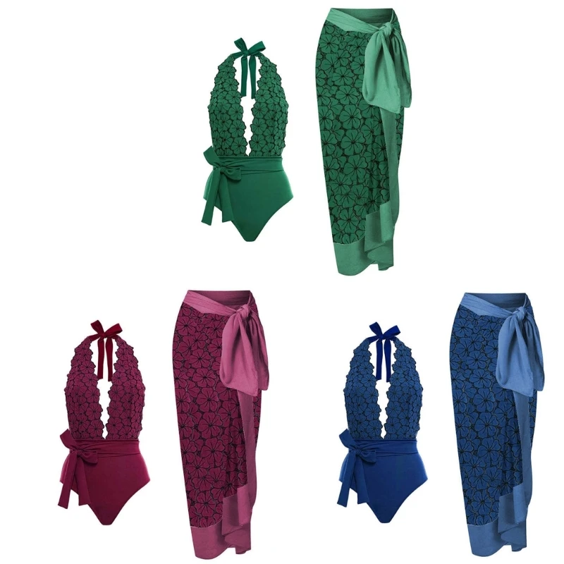 

Женский цельный купальный костюм из двух предметов купальники с принтом С Накидкой Юбка с запахом H58D