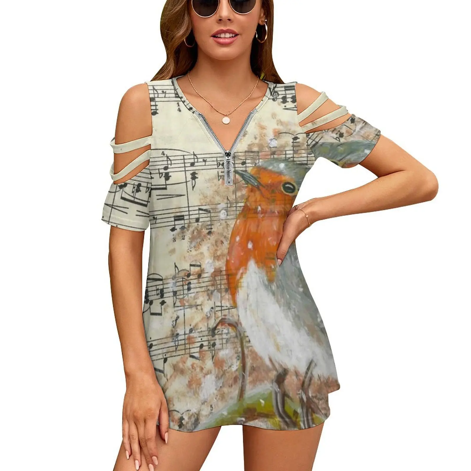 

Женская летняя футболка Robin с V-образным вырезом и цветочным принтом