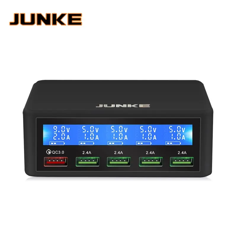 

AWIND JUNKE 5 Port USB QC 3.0 Quick Charger 5V 10A AC 100-240V LCD Voltage Current Display for iPh Pad Samsung 50W