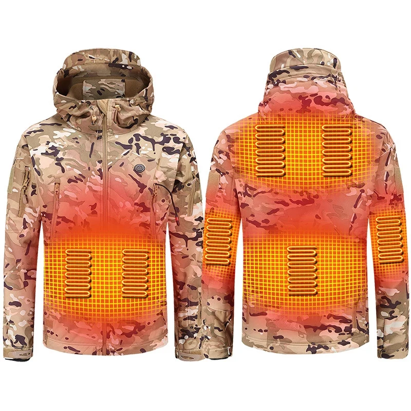 Winter Electric Heating Jacket Men Women USB Charge Smart Heated Jackets Camouflage Hooded Heat Hunting Ski Suit Hiking Vests