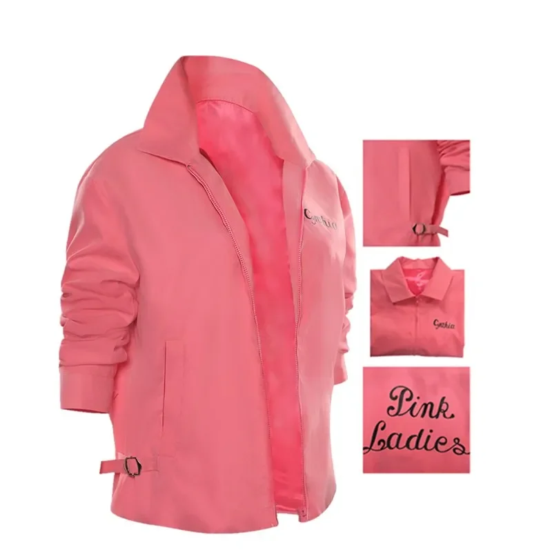 Розовый женский костюм Grease Rydell High для косплея женская куртка на молнии пальто