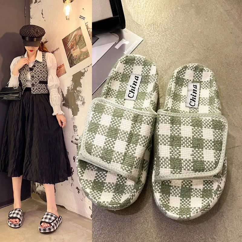 

2022 Fresh Velcro Slippers Summer New Outdoor Plaid Sandals Women's Everyday Fashion Women's Shoes