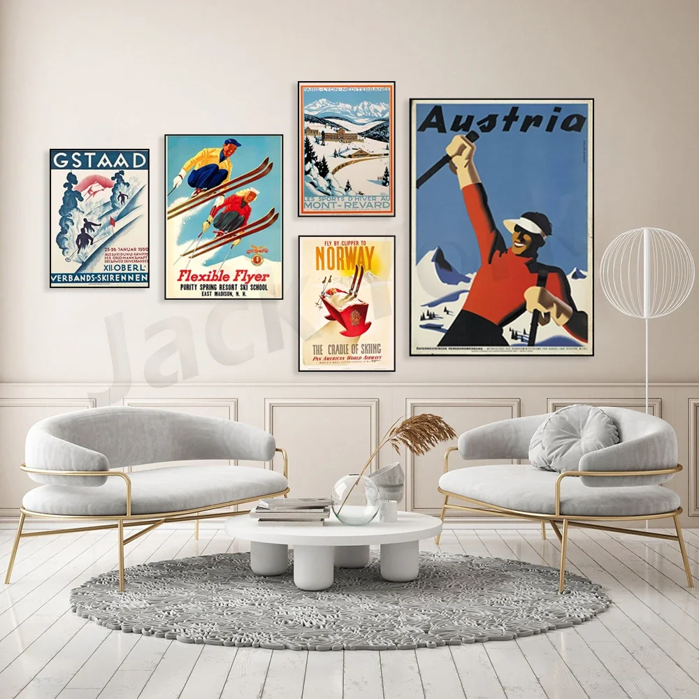 Norway sunny Alberta skiing in Austria winter sports travel vintage poster