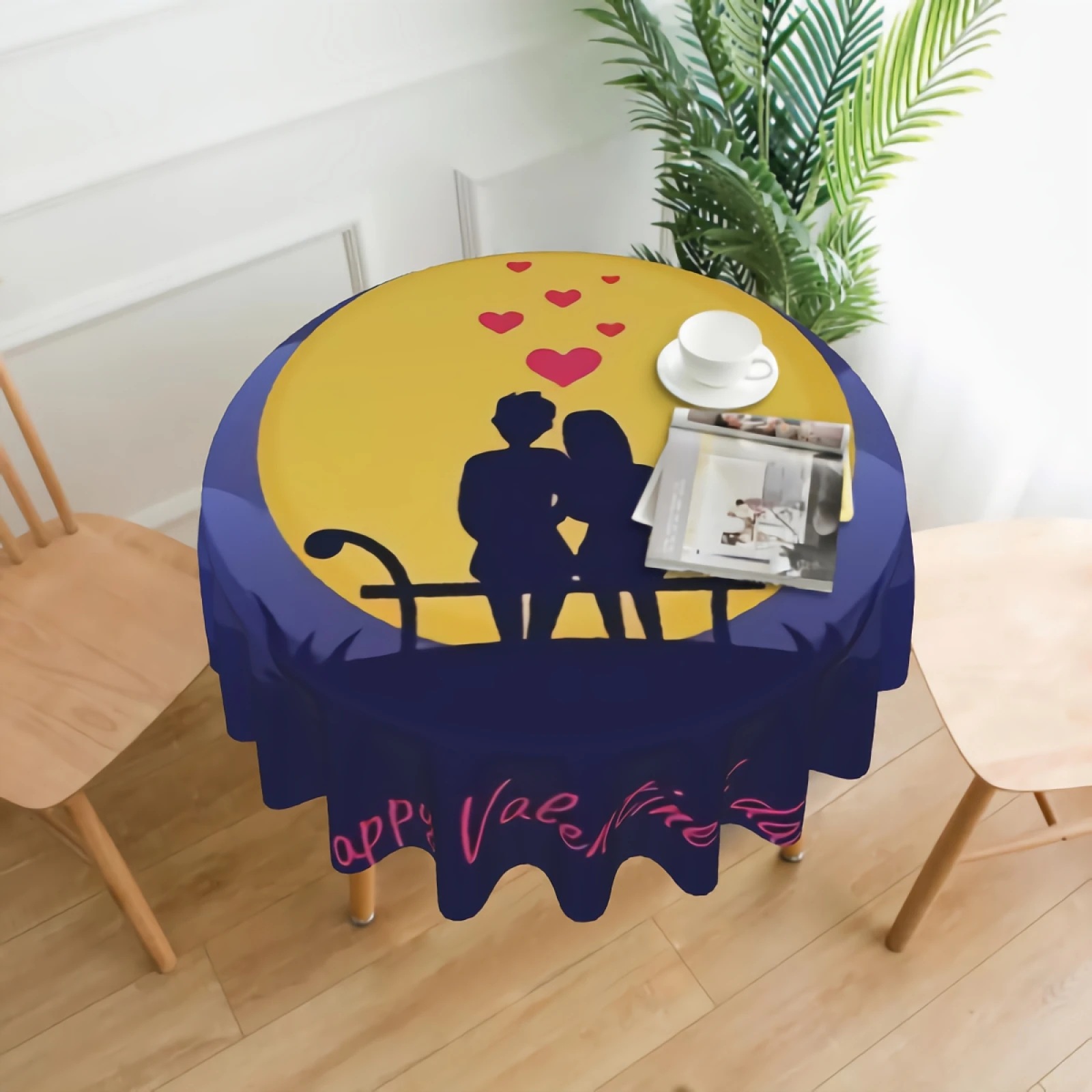 

Круглая скатерть на День святого Валентина, водонепроницаемая двойная влюбленная скатерть под луну, Декоративная скатерть без морщин