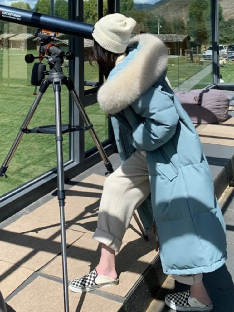 2022 Winter High Quality Fur Collar Long Padded Coat For Women Thick Warm Overcoat Female Loose Pocket Zipper Outerwear