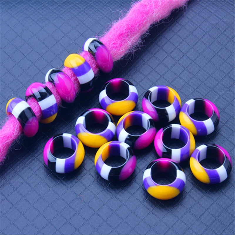 10pcs Colorful Hair Rings Resin Beads Cuffs Tubes Charms Dreadlock Dread Hair Braids Jewelry Braiders Decoration Accessories