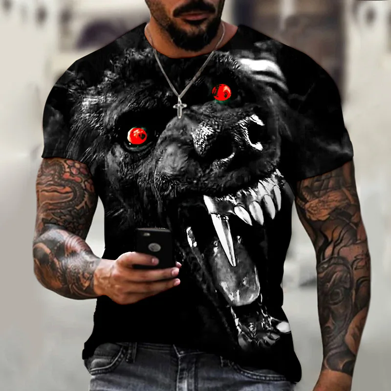 

Beast Wild Wolf 3D Printing Black Series New Summer Men's T-shirt Short-sleeved Oversized Top Fashion Streetwear O-neck
