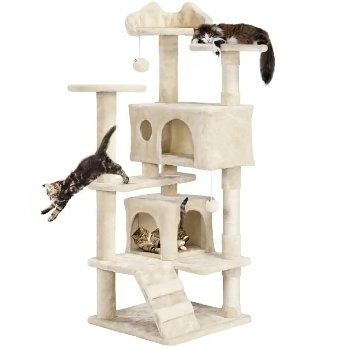 

Easyfashion 54.5" Height Cat Tree Tower Condo with Scratching Post, Beige