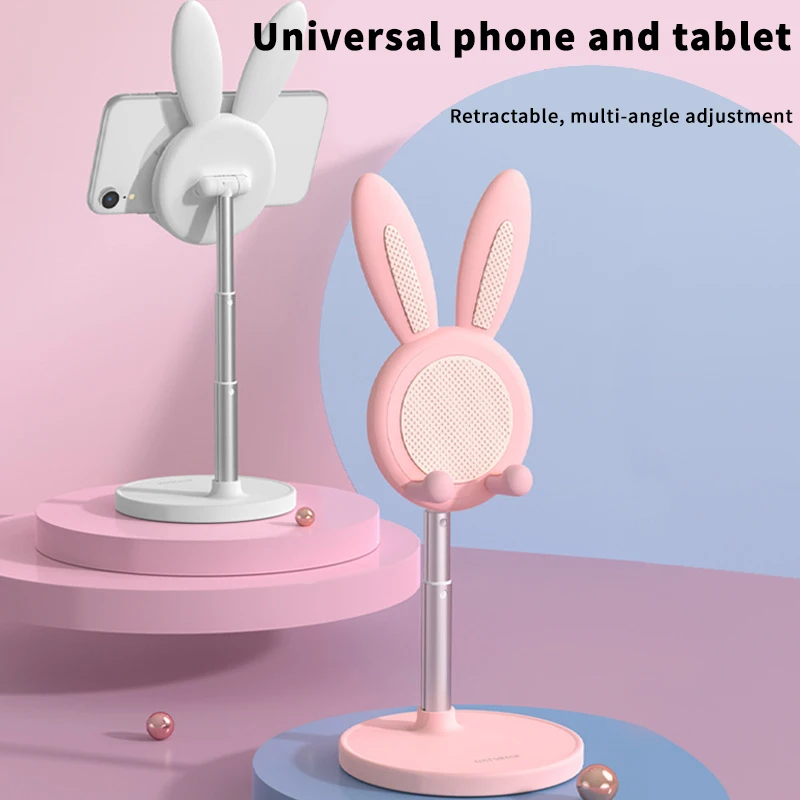 

Cute Bunny Phone Holder Portable Cell Phone Stand Height Angle Adjustable For iPhone iPad Desktop Cartoon Rabbit Tablet Support