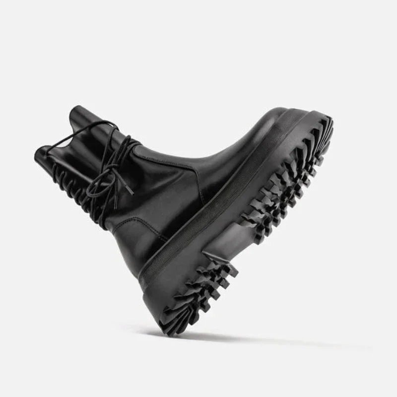 Женские полусапожки с круглым носком черные элегантные ботинки на низком