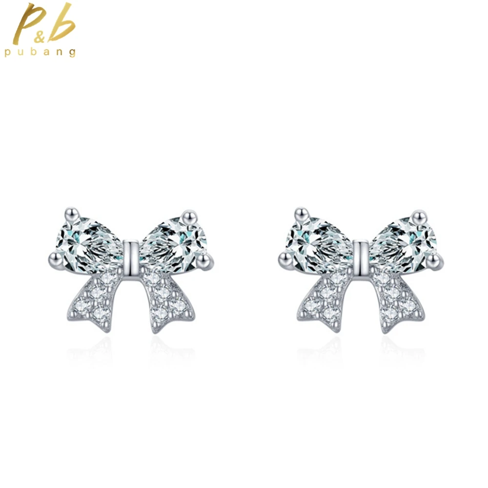 

PuBang Fine Jewelry 925 Sterling Silver High Carbon Diamond Delicate Bowknot Stud Earrings for Women Wedding Gifts Drop Shipping