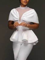 white short sleeve ruffled top women shirt fashion thin transparent see mesh through office women tops female elegant blouse