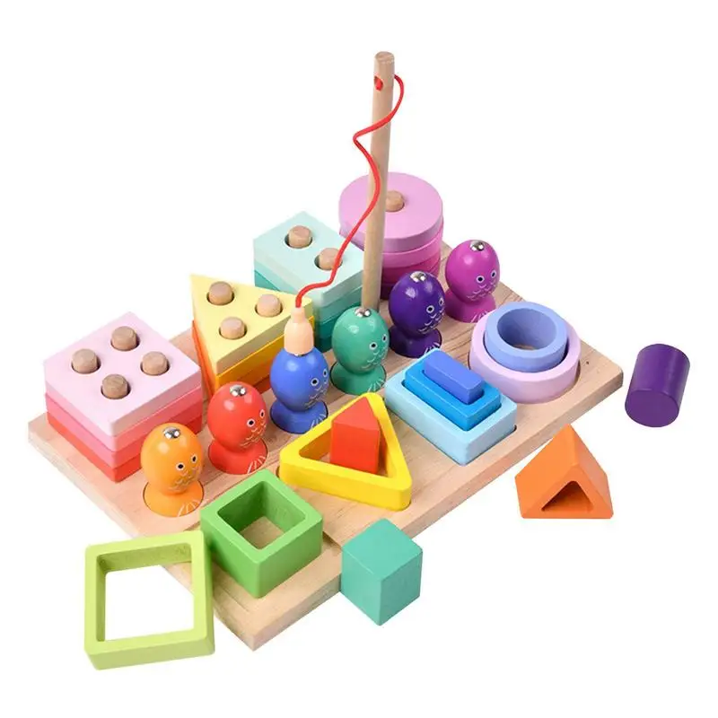 

Деревянная игрушка-кубик для рыбалки, с магнитными удочками