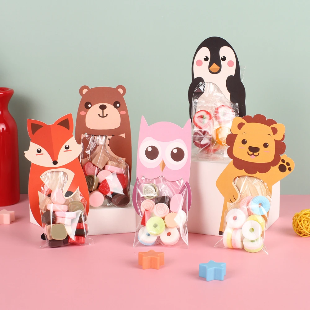 

Creative Animal Greeting Card Candy Bag Cute Cartoon Woodland Animals Baking Packaging Bag Lion Fox Kids Candy Jewelry Packaging