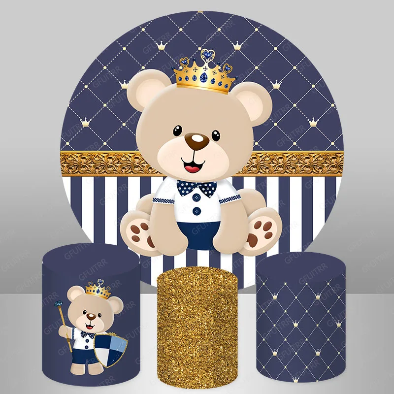 

Gfuitrr фон с медведем настроить мальчиков девочек день рождения украшение круглая Золотая Корона фотография Фон фото студия реквизит
