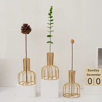 nordic simple golden glass vase hydroponic plant flower vase iron geometric glass test tube metal plant holder home decoration