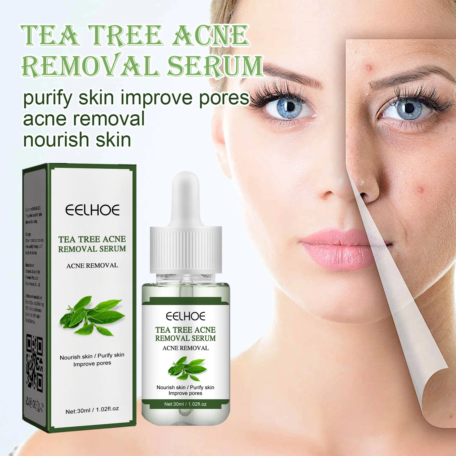 

Acne Treatment Serum Tea Tree Oil Essence Moisturizing Shrink Pores Oil Control Blackhead Removal Anti Acne Repair Serum