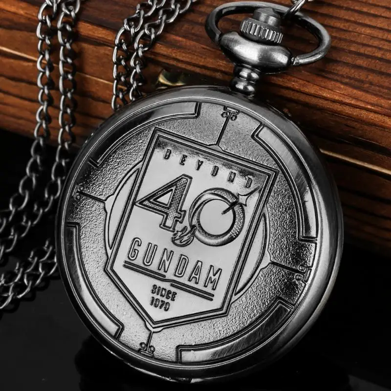 

BEYOND 40 GUNDAM Since 1970 Quartz Pocket Watch for Men Retro Clock Black Steampunk Antique Souvenir Gifts with 80cm/30cm Chain