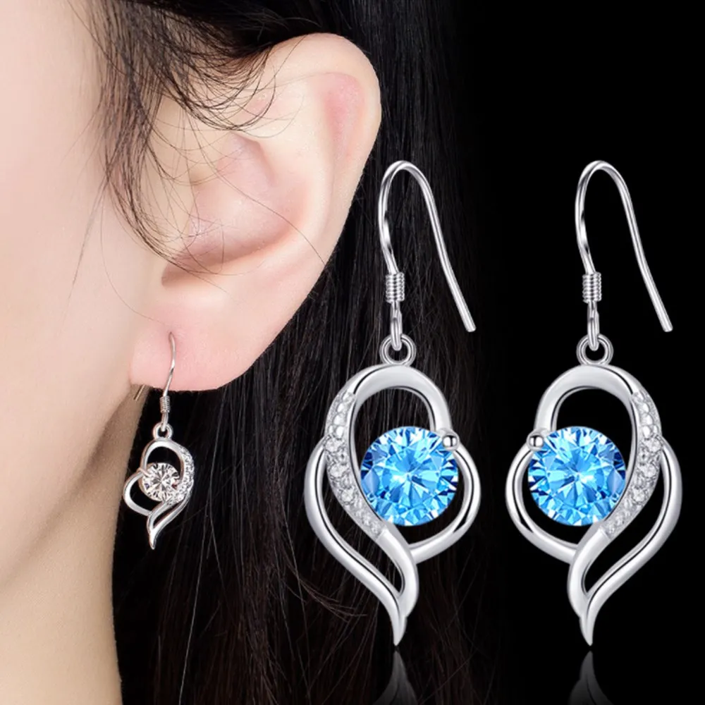 

Wholesale S925 Sterling Silver Trendy Women's Fashion Jewelry Dangle Crystal Zircon Heart Love Hollow Long Tassel Hook Earrings