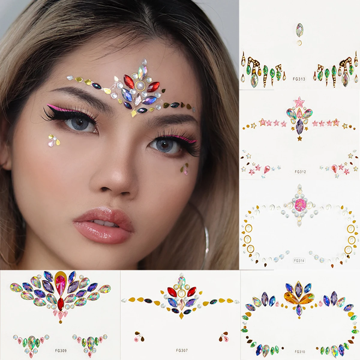 

Face Decoration Tattoo Fashion Glitter Acrylic Rhinestones Face Decoration Sticker Stage Party Face Forehead Eye Tattoo