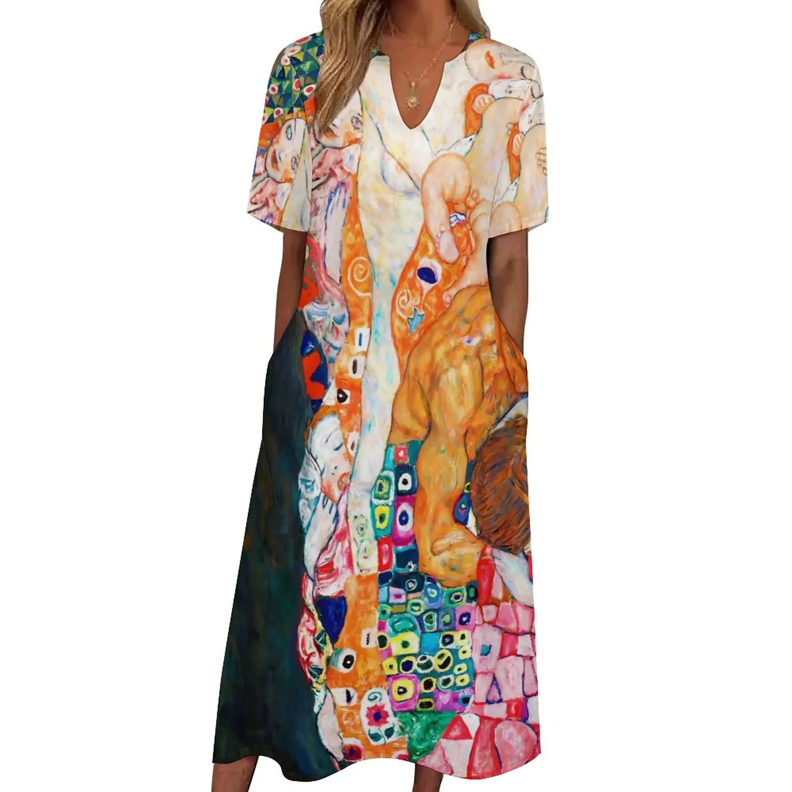 

Художественное платье Gustav Klimt, летняя уличная одежда смерти и жизни, богемные длинные платья, женское графическое элегантное платье макси 3XL 4XL 5XL