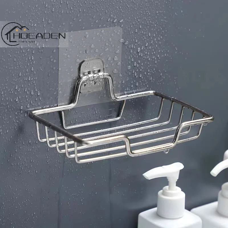

1 Pcs Drill Free Soap Dish Holder Wall Mounted Storage Rack Holder Hollow Type Soap Sponge Dish Bathroom Accessories
