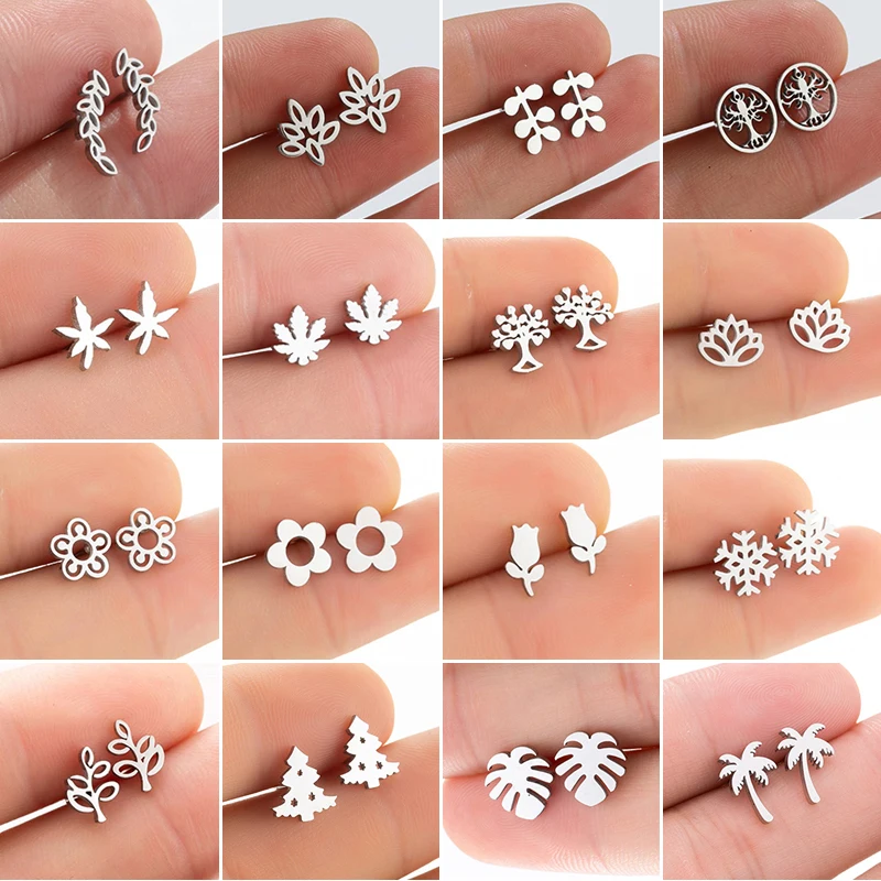 

Vintage Exquisite Leaf Stud Earrings Women Multiple Mini Flower Feather Earings Plant Ear Piercing Jewelry Bohemia Design Gift