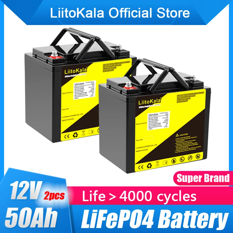 

2pcs/lot LiitoKala 12.8v 50AH 60AH lifepo4 battery with 50A BMS For 12V battery RV Xenon light Solar energy storage Inverter