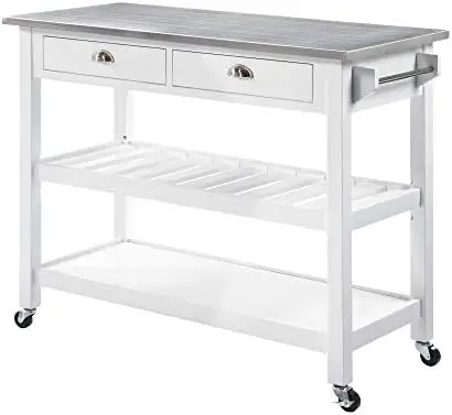 

Heritage 3-Tier Stainless Steel Kitchen Cart with Drawers, White